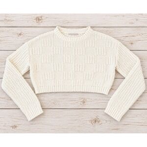 Willow & Wind Sweater Cropped Waffle Knit Cream Boho Chic Cottagecore Size S